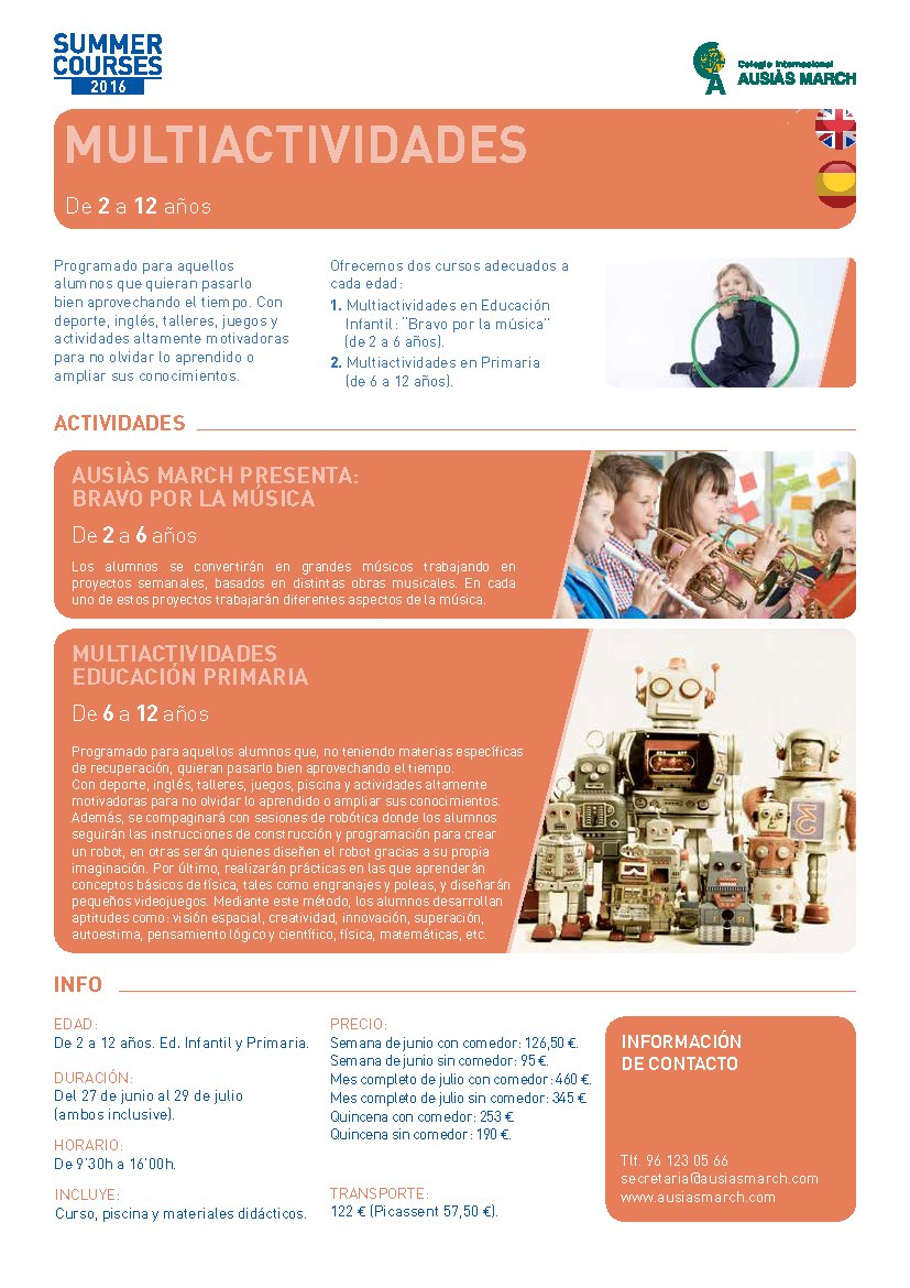 Si tienes entre 2 y 12 años puedes apuntarte a Multiactividades en nuestro #SummerCourses
ausiasmarch.com