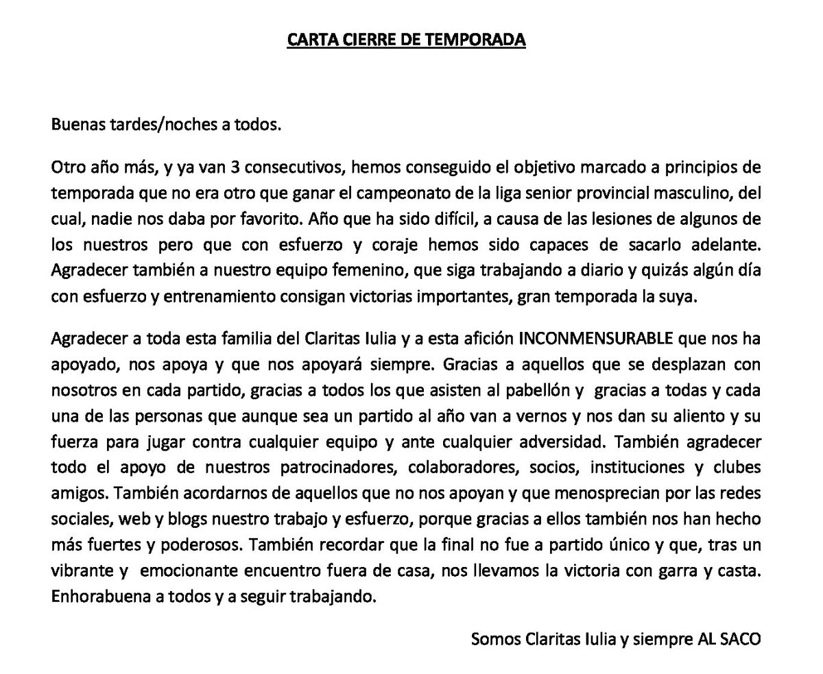 ClaritasIulia's tweet photo. CARTA DE CIERRE DE TEMPORADA: https://t.co/O07bfGIfKn