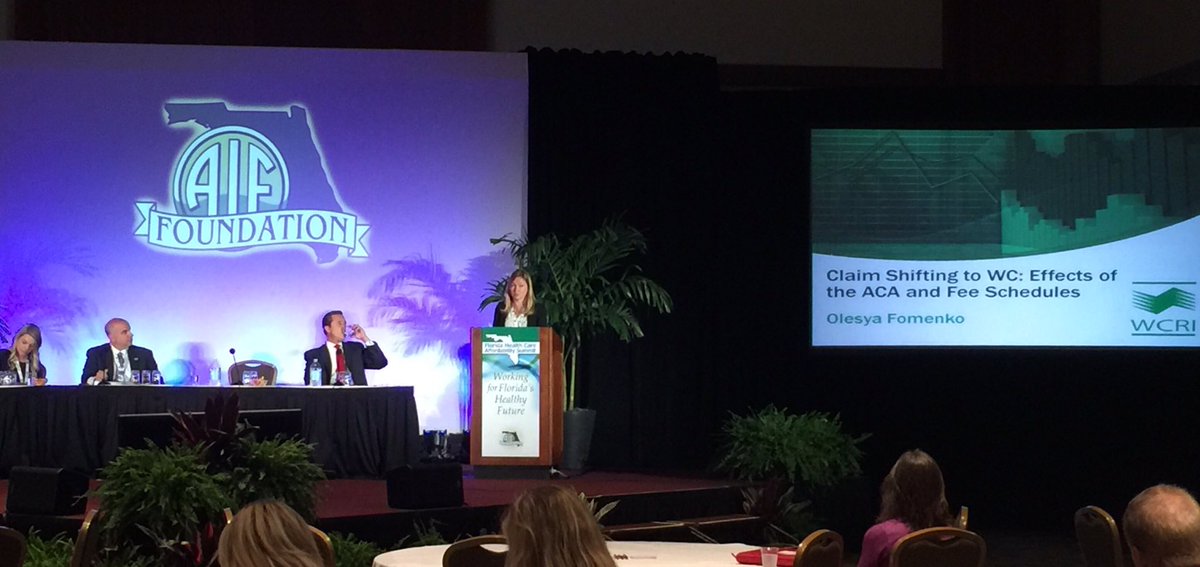 HealthCareFL's tweet photo. Workers Compensation Research Institute’s Olesya Fomenko addresses issues that impact workers comp #FAIFSummit https://t.co/9Czw30F3a1