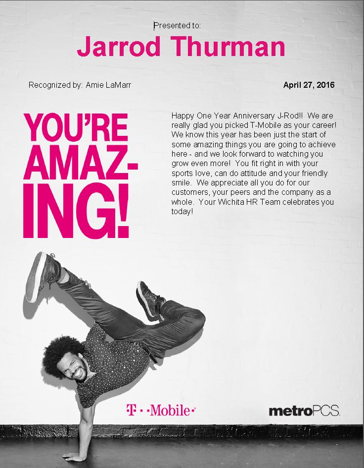 ATweetLilThing's tweet photo. @jarrodt_magenta Happy Anniversary!  We appreciate you being a valued #StormICT member! #ROCKIcT #BeMagenta https://t.co/i6t9lj82PM