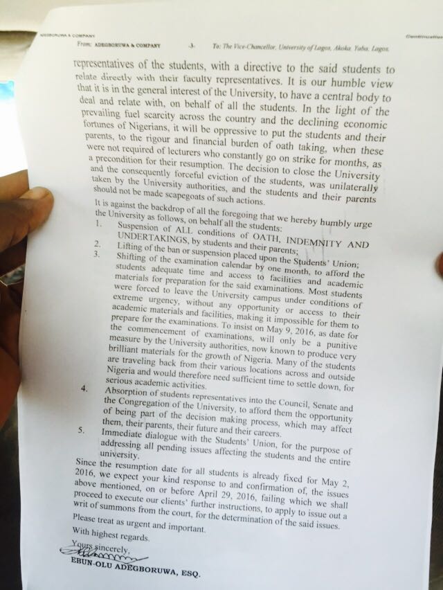 mrtuscan's tweet photo. "Duty of Notice " served to the Vice Chancellor, University of Lagos by the Students Rep. @ULSUunified #RestoreULSU https://t.co/1J0Gg3Yqbr