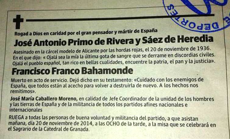 ¿Alguien se imagina que en Alemania los periódicos publicaran esquelas recordando a Hitler?