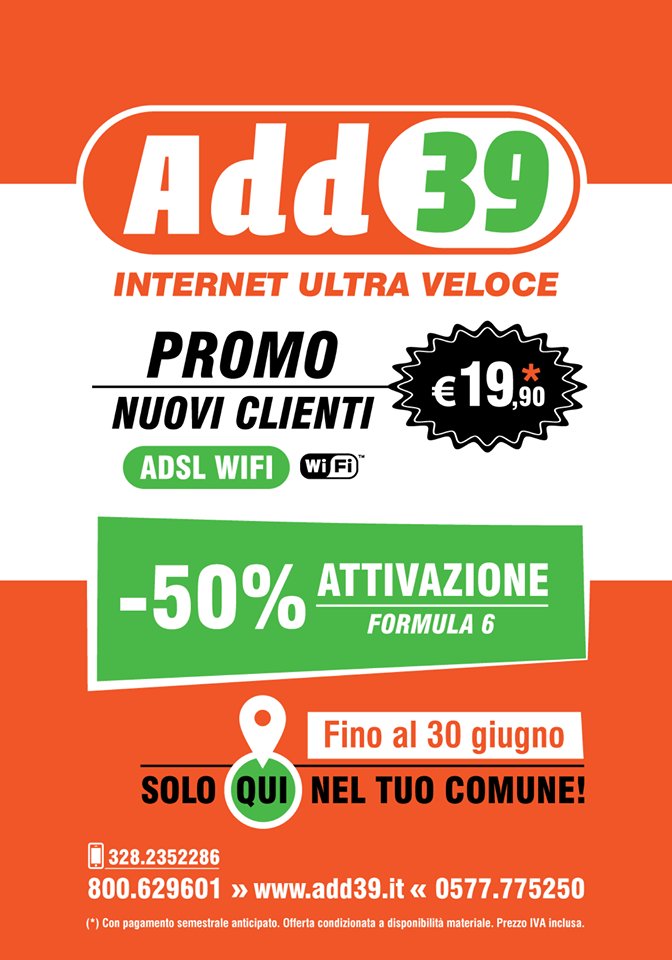 Una nuova offerta per l' #adsl #wifi di <a href="/ADD39_IT/">ADD39.IT</a>. Attivazione al 50%. Per informazioni add39.it