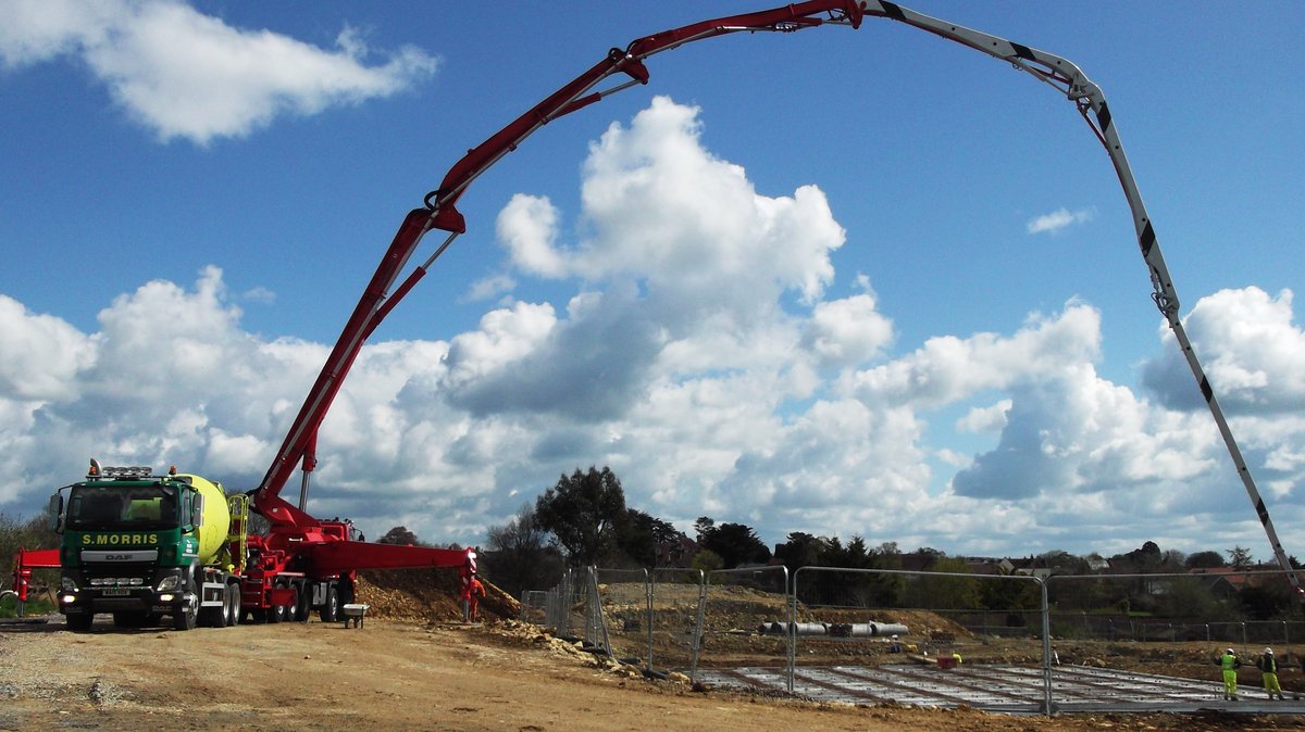 Pumping steel fibres in Dorset today with 60 metre boom