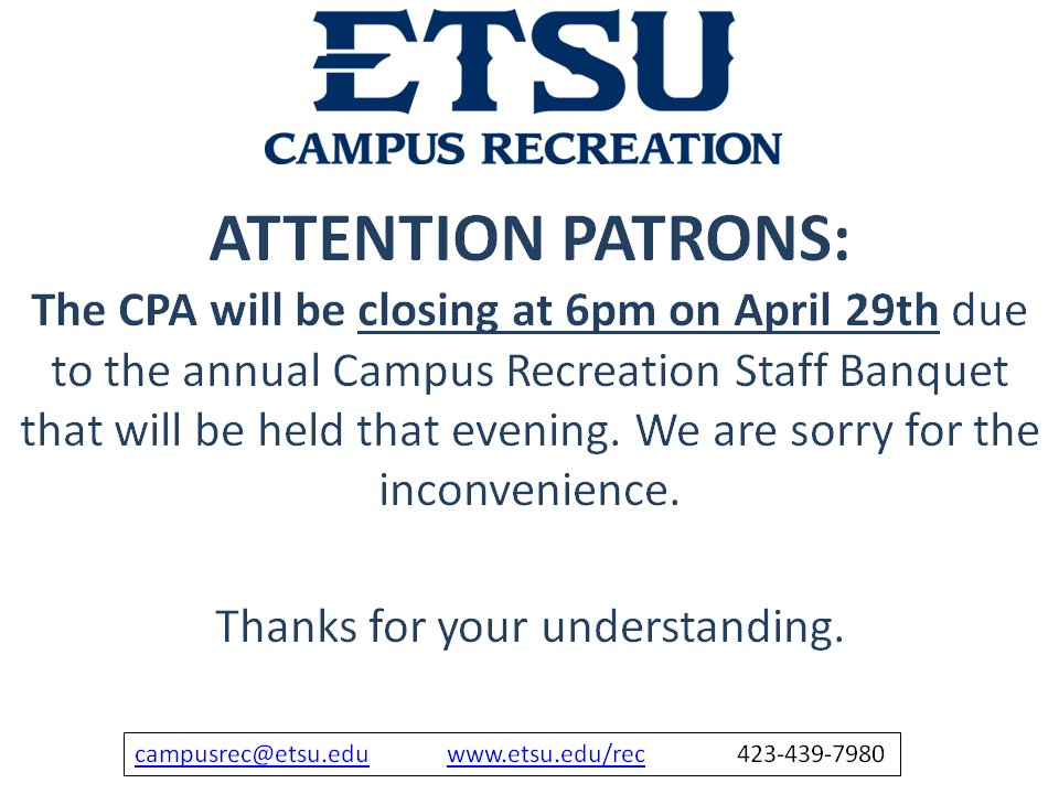 The CPA will be closing at 6pm on April 29th!