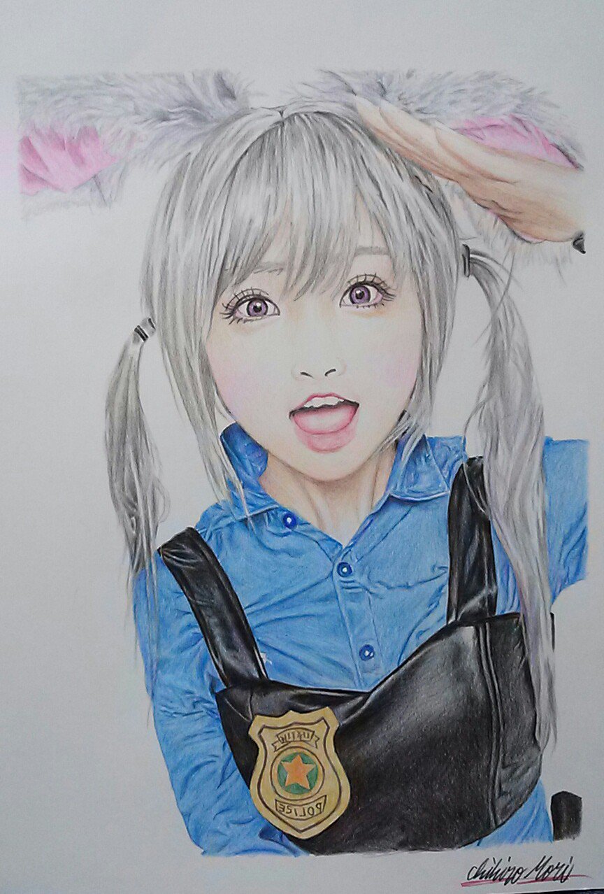 色鉛筆画家 森千広 Twitter वर やっと仕上がったぁ 中国のアイドルで 小柔seeu ズートピアのジュディのコスプレですね 色鉛筆画です ケント紙