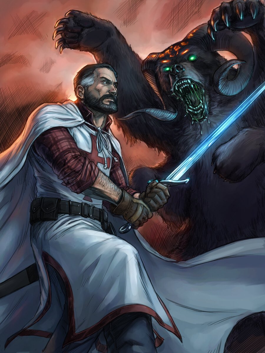 Tyler Walpoltergeist on Twitter: "Next @EvilHatOfficial Dresden card game  artwork is of Michael Carpenter, Knight of the Cross, facing down Ursiel.… "