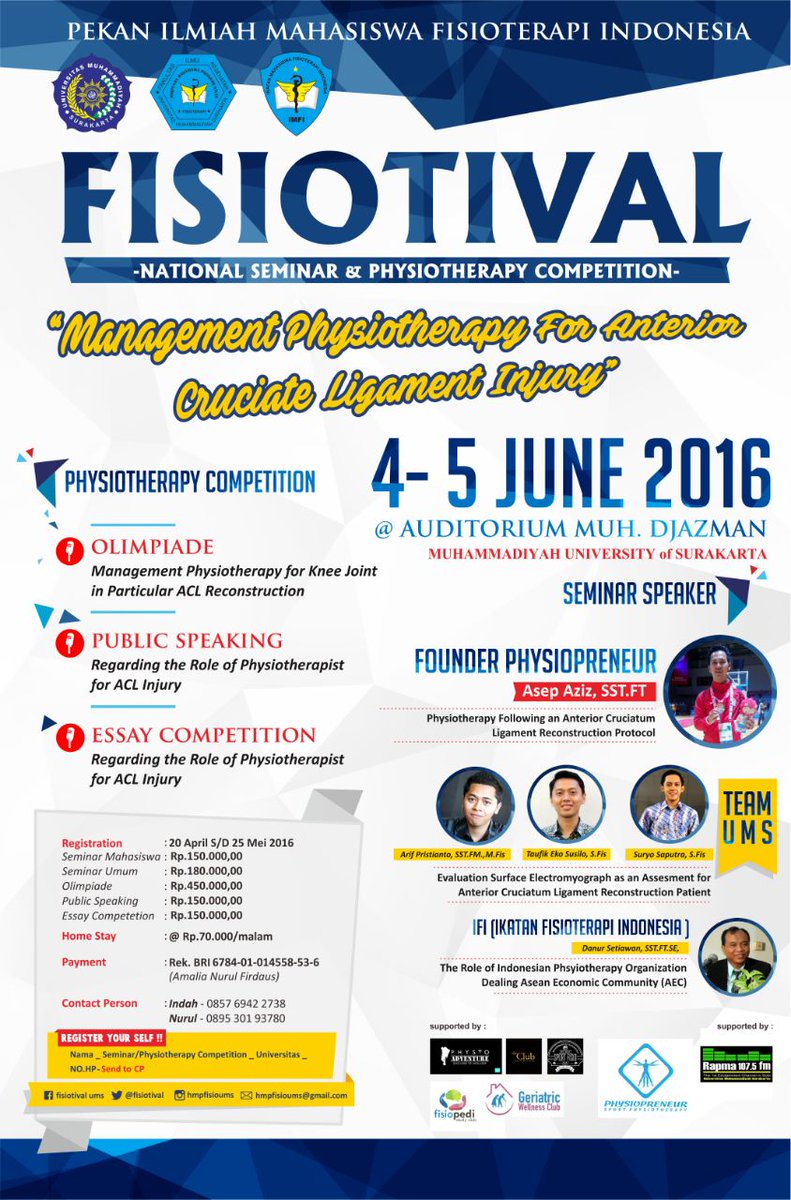 Nantikan keseruan-keseruan yang ada di fisiotival 2016
Don't miss it!!