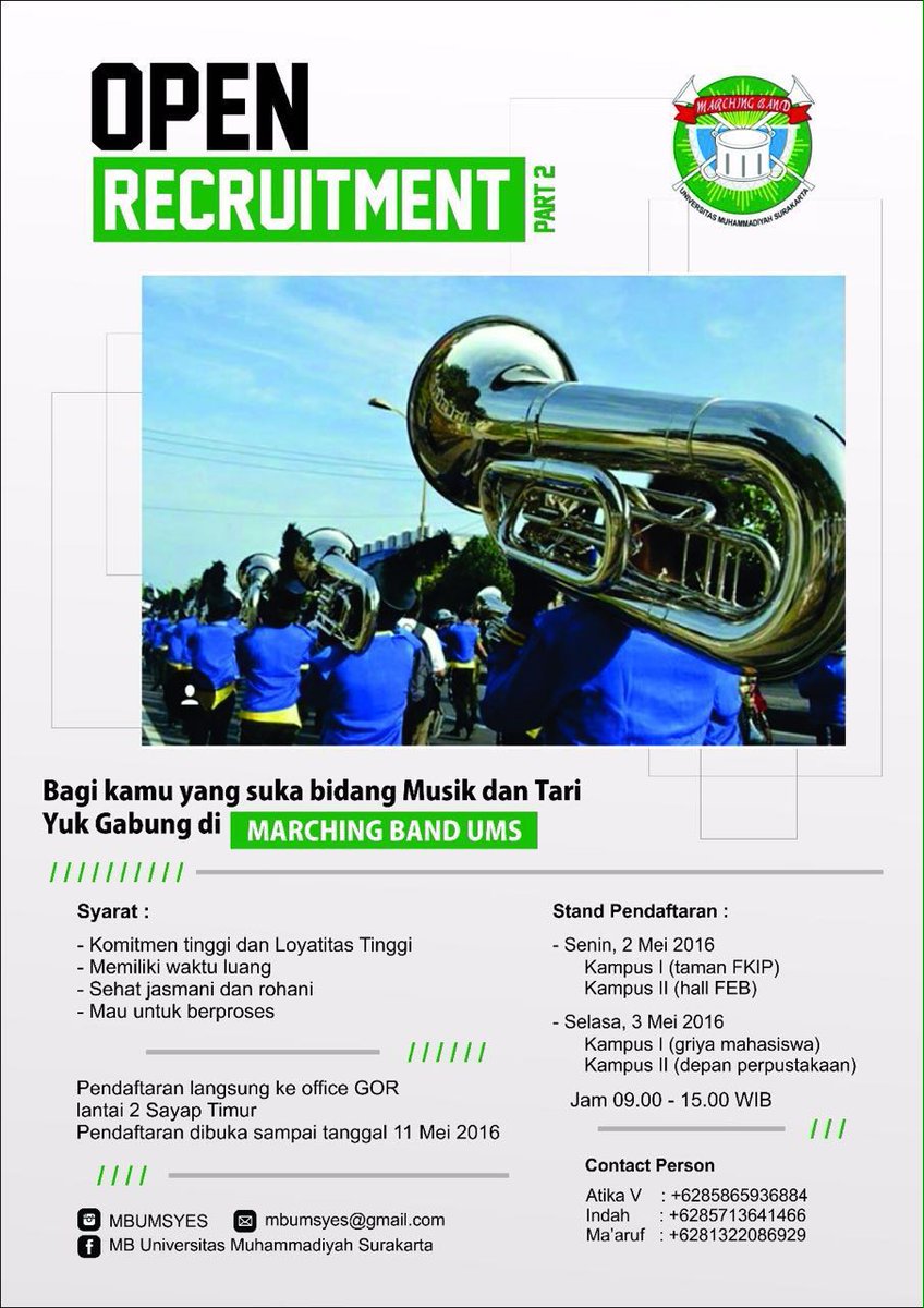 MarchingBandUMS's tweet photo. @rapmafm @MahasiswaUMS @Mahasiswa_UMS @umscantik @BEMUMS @BEMFeb_UMS @edsoums @PendGeoUMS @BEM_FkipUms @BEMPsiUMS https://t.co/8avT7ZUVOz