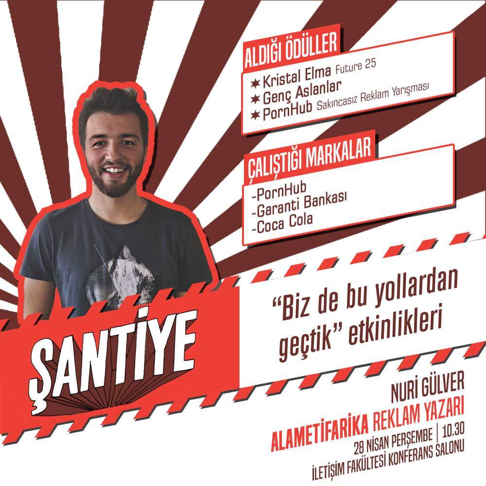 Reklamcılık Bölümümüzün Şantiye etkinliği devam ediyor.Yarın 13:30'da konferans salonuna hepinizi bekliyoruz:)