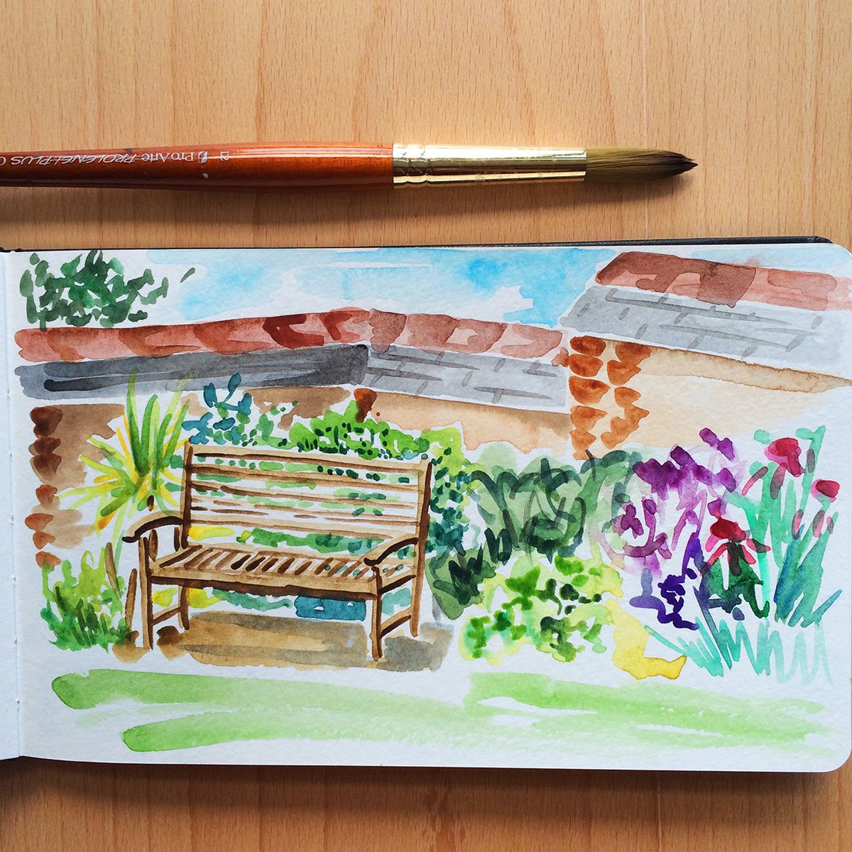 EmilyStanbury's tweet photo. #Setchbook #painting of my #garden in #Cornwall #SeasaltArt @seasaltclothing #Handmadehour https://t.co/51n36dZFgx