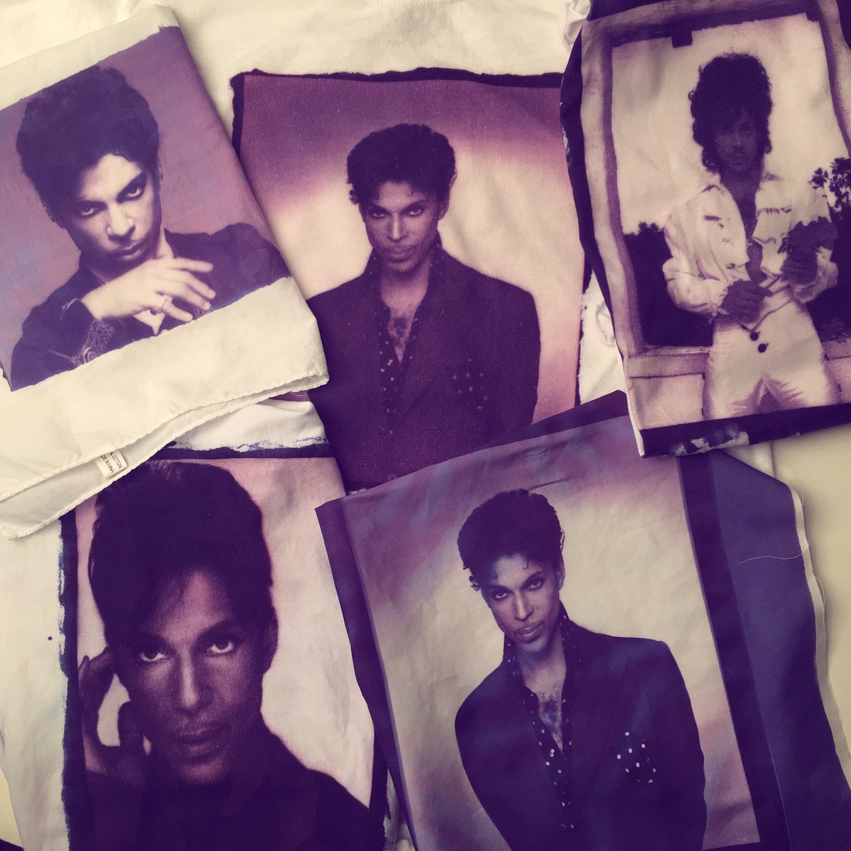 JacquardProduct's tweet image. Production just ran a batch of purple #SolarFast...so of course the QC team is making test prints of #Prince 💜