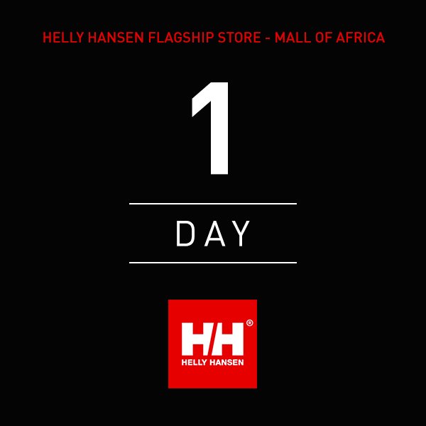 1 day until the opening of the largest Helly Hansen concept store in the world at <a href="/TheMallOfAfrica/">Mall Of Africa</a> Are you ready?