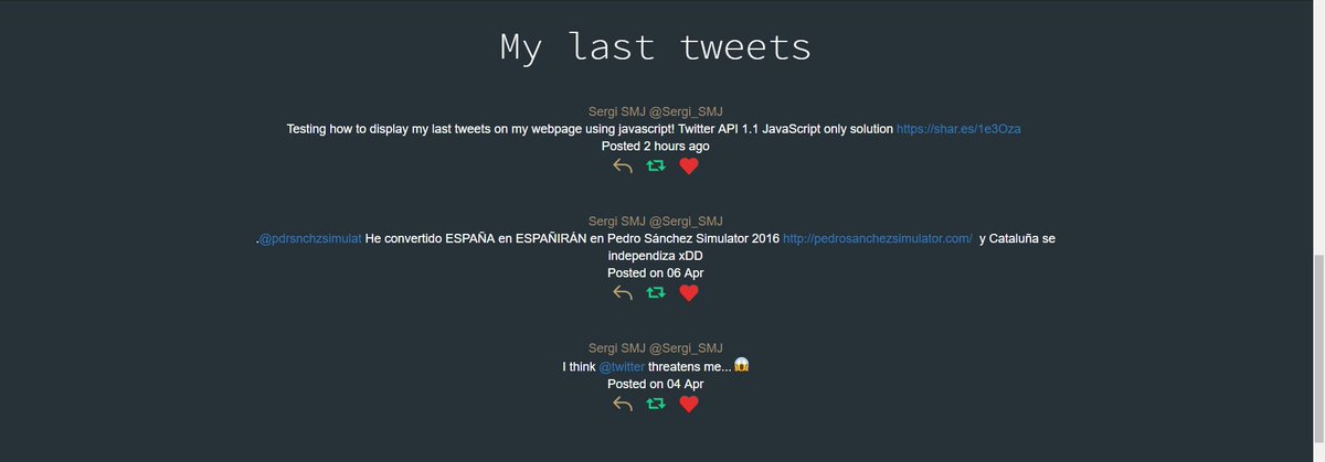 Sergi_SMJ's tweet image. This is how my last tweets will be look on my website thanks to @jason_mayes :D #javascript #purejavascript #css