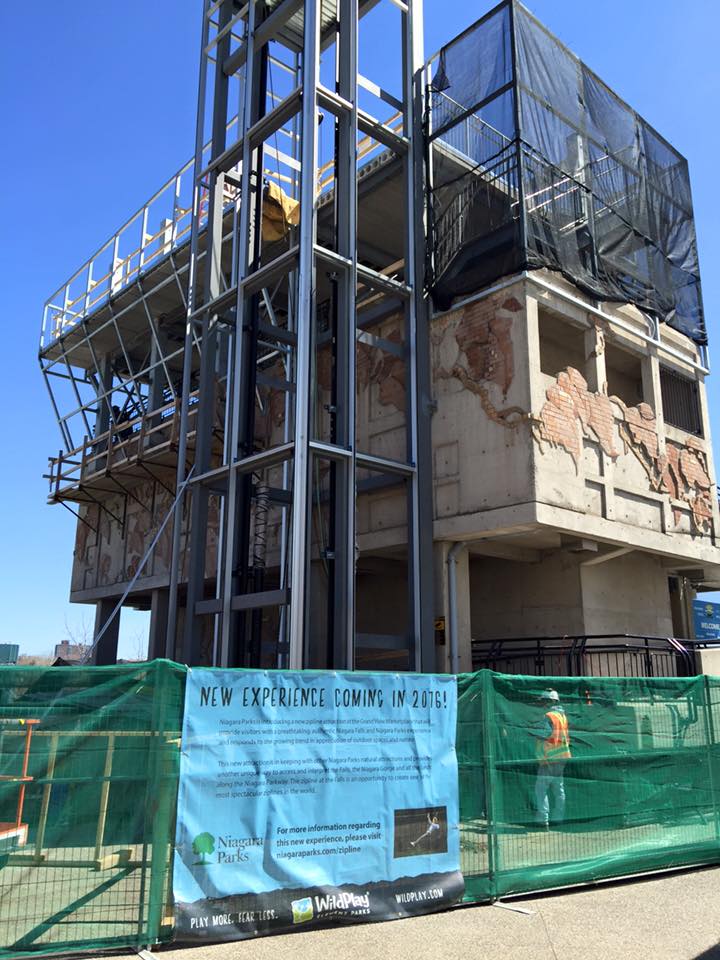 NiagaraParks's tweet photo. Construction on our new attraction the MistRider Zipline to the Falls is coming along fast &amp; furious! #NiagaraParks https://t.co/vTlBfSeIDb