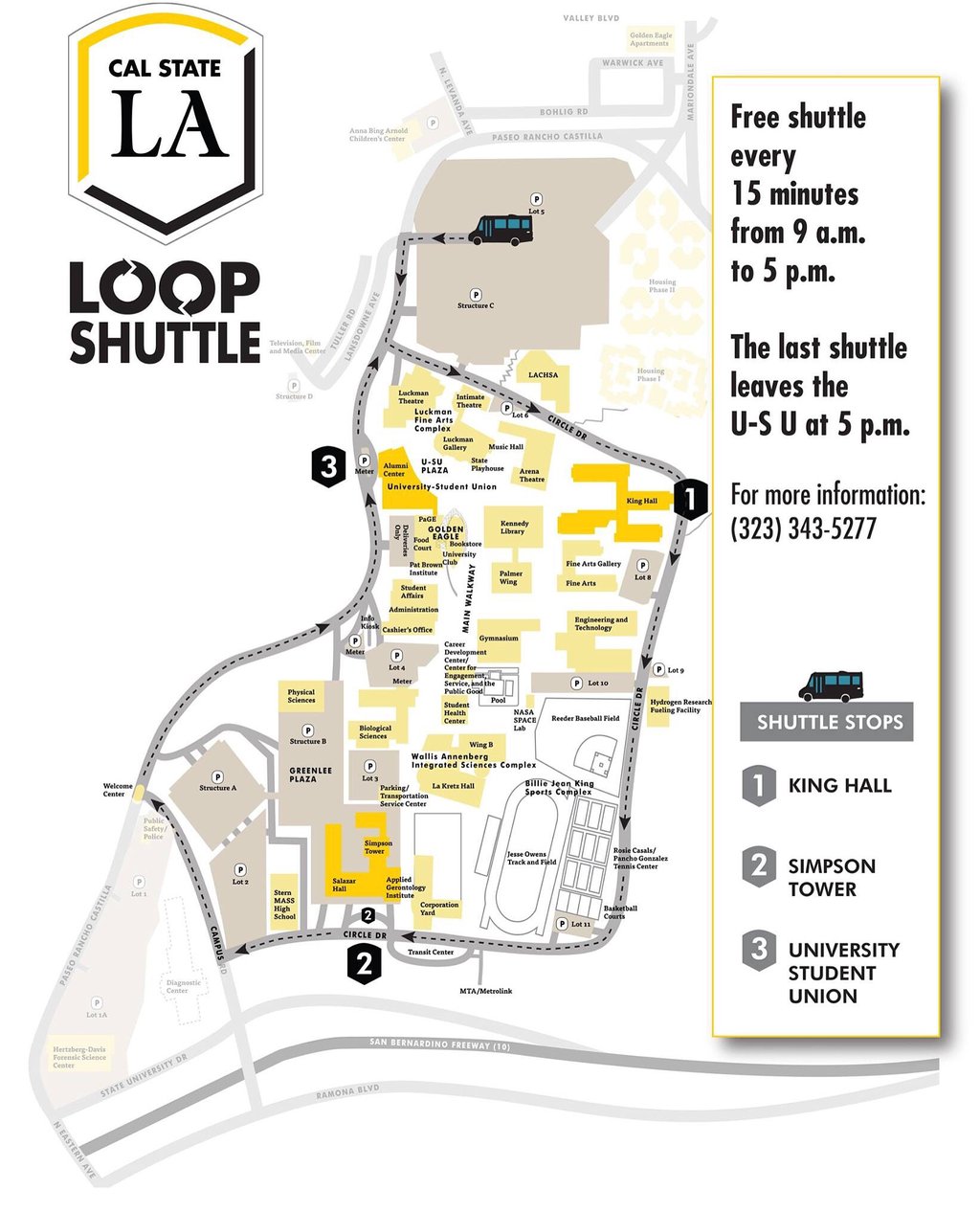 Cal State LA på Twitter: "Get a lift around campus on the new #CalStateLA  Loop Shuttle. Free shuttles every 15 mins, 9am-5pm https://t.co/4oREXSmkg5"  / Twitter