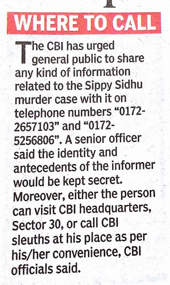 JusticeForSippy's tweet photo. Pls if anyone has any information regarding the case,he or she may call the CBI officials.
#justiceforsippysidhu https://t.co/XOzt28mfyd