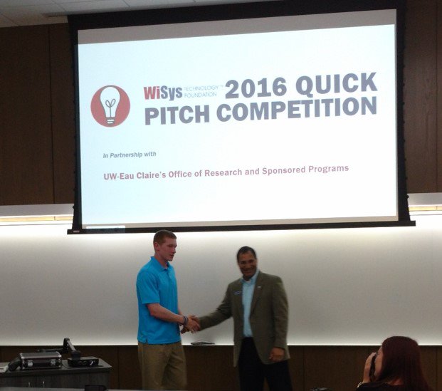UWEC_MSC's tweet photo. Congratulations to Mat Sci major, Sam Schultz, for 2nd place at the WiSys Quick Pitch competition on Monday. #WiSys https://t.co/ZIdBbgcSUp