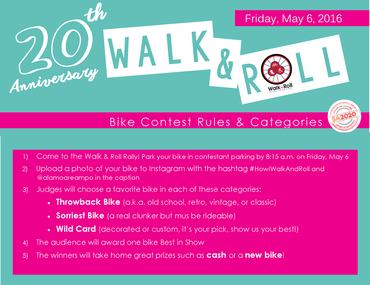 AlamoAreaMPO's tweet photo. Do you own an awesome vintage bike? Join us at the Walk & Roll Rally for a chance to win $100 cash. #WR2016 #AAMPO https://t.co/eR1GKqmqEb