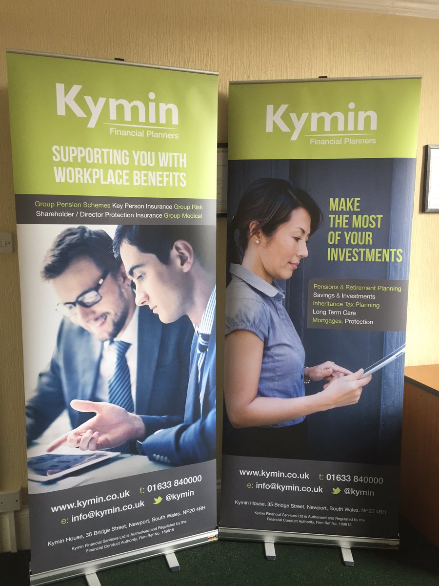 Kymin's tweet image. A big thanks to @Hallphoto and @DesignerPrint for our new banners #Kymin #pensions #investments #savings