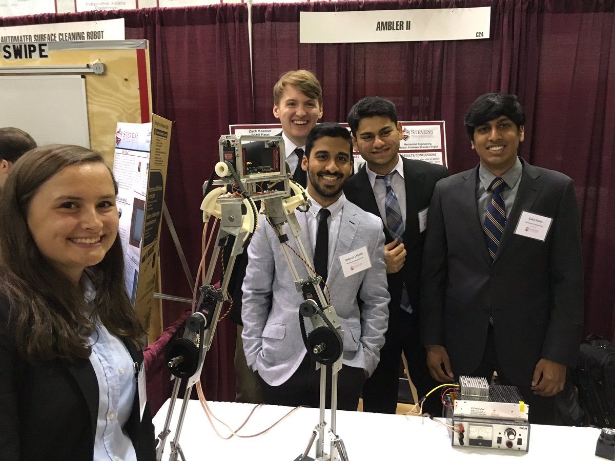 ed_fogarty's tweet photo. At #StevensExpo2016 hanging with the Ambler II crew! Bipedal walking robot. https://t.co/QgbHnCnrKt