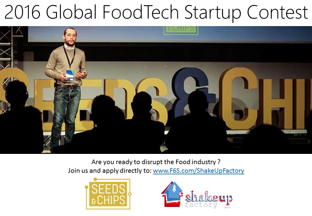 Kevin Camphuis (@kcamphuis) on Twitter photo Are you ready to disrupt the Food industry ?
Join us at <a href="/SEEDSandCHIPS/">Seeds&Chips</a> and apply to: F6S.com/ShakeUpFactory Are you ready to disrupt the Food industry ?
Join us at <a href="/SEEDSandCHIPS/">Seeds&Chips</a> and apply to: F6S.com/ShakeUpFactory