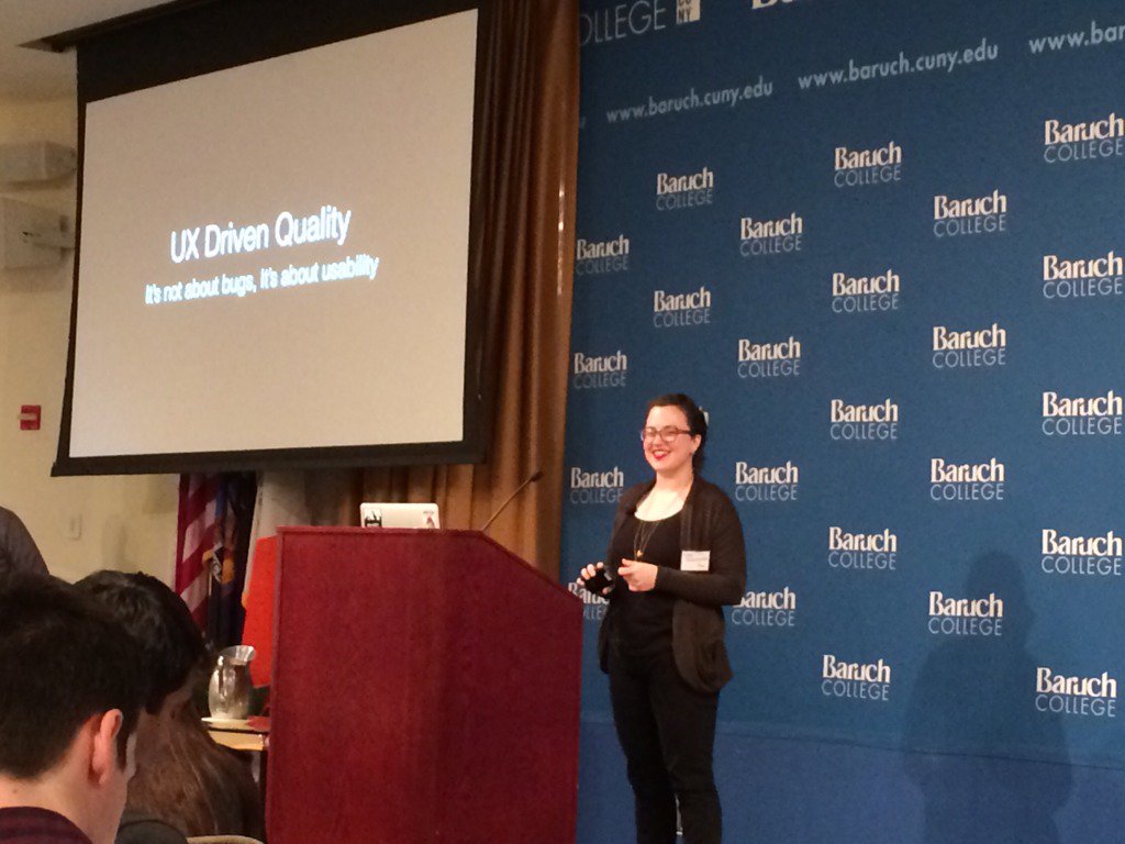 SimonSaysNoMore's tweet image. More talks at #TMAcad. On stage Lisa Kraushaar, ‘UX driven quality, it’s not about bugs, it’s about usability’