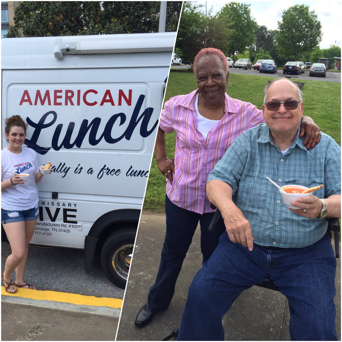 FIVEchattanooga's tweet photo. Happy Birthday Lester &amp; Judith! Glad we could help you celebrate with some free lunch @americanlunch1 #forthepeople https://t.co/aVnEemf5i0