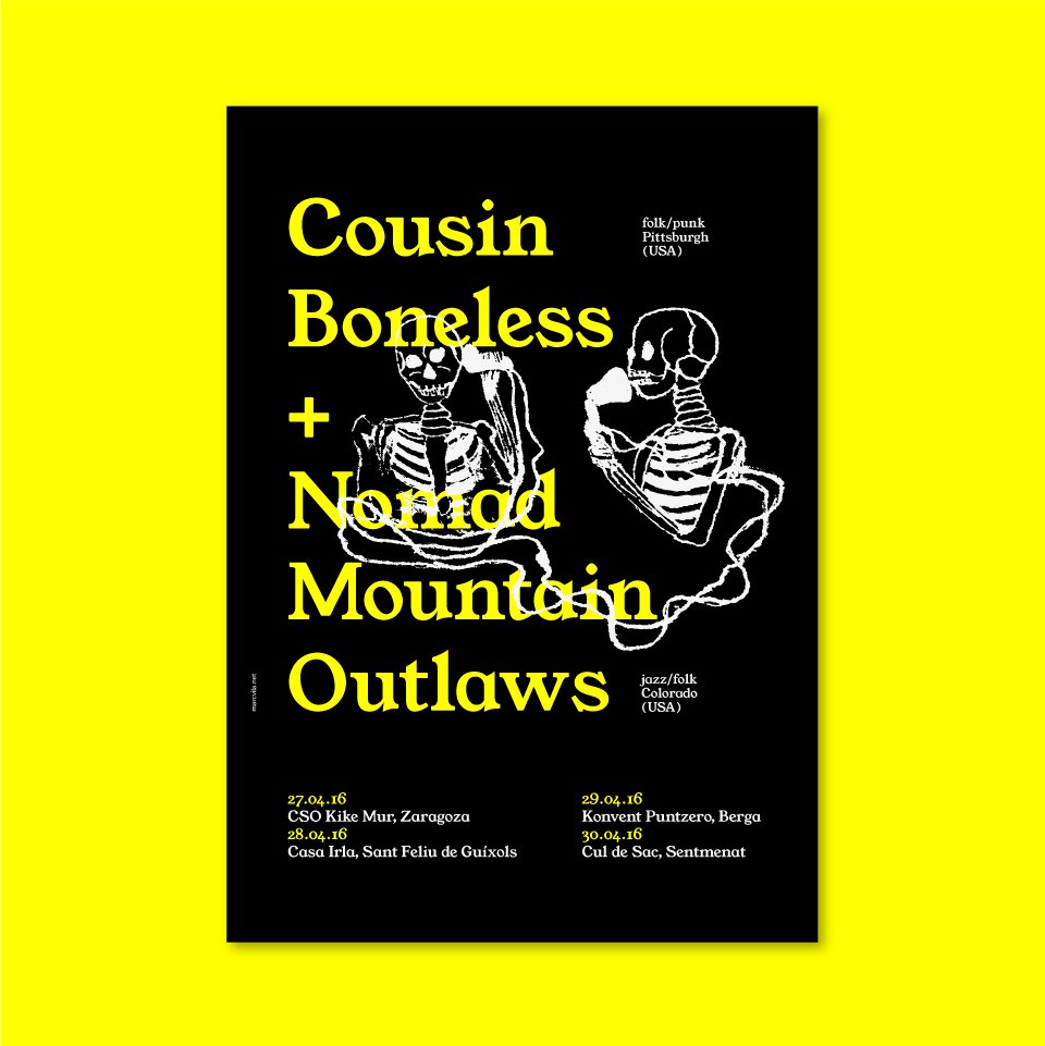 Demà a la <a href="/CasaIrla/">Casa Irla</a> a Sant Feliu, hi ha sarau Folk. Dues bandes dels EUA.
Els hem fet aquest cartell per la gira!