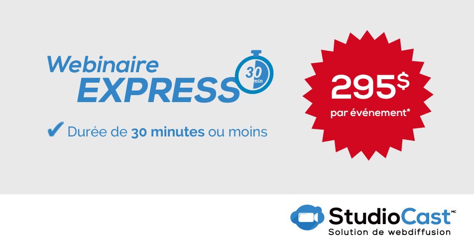 PQMnet's tweet image. Offre spéciale! Webinaire EXPRESS à partir de 295$ par événement*. #StudioCast
hubs.ly/H02QpNW0