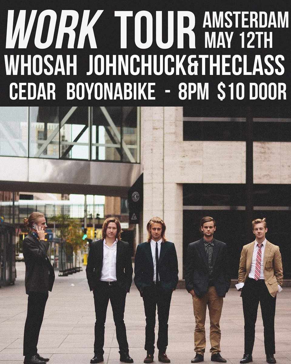 Working overtime with @WhosahOfficial , Cedar and <a href="/boyonabikemusic/">BOY ON A BIKE</a> . We'll see you for your shift, 5/12/16 at 8pm!