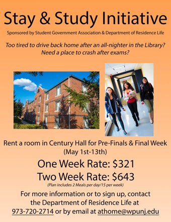 WPStudentDev's tweet photo. Hey commuters! First day of Study &amp; Stay begins today!  @WPUResLife #StayandStudy #FinalsWeek https://t.co/YSbbV0yGjd