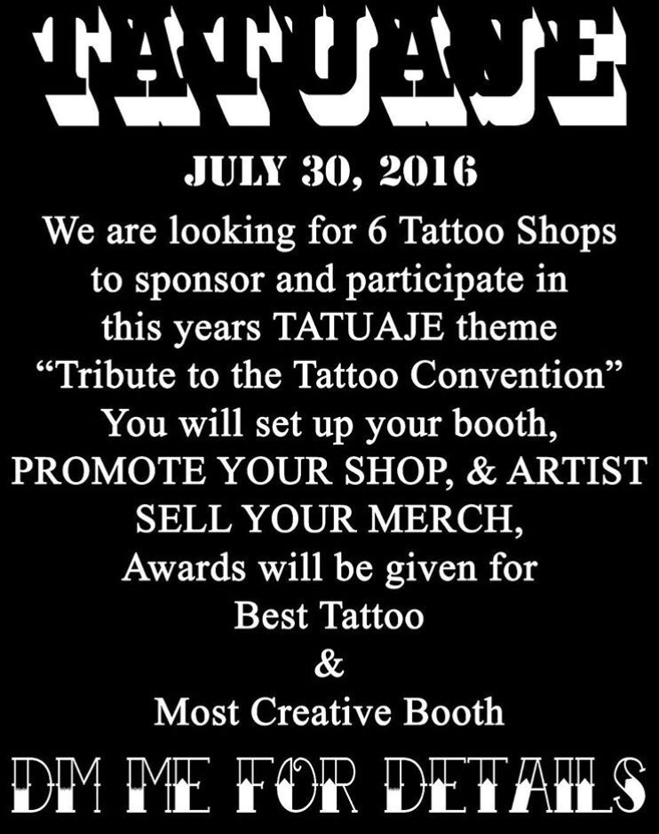ExodusProd's tweet photo. Attention all tattoo shops!Tatuaje is coming up soon! We are looking for shops to participate!DM us ASAP for details https://t.co/BUG4OnNuIq