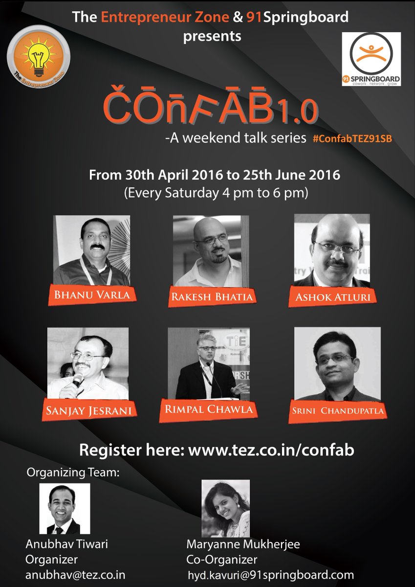teztalks's tweet image. .@teztalks &amp;amp;  @91springboard is going organize "Confab 1.0 - a #startup talk series" in #Hyderabad | #ConfabTEZ91SB