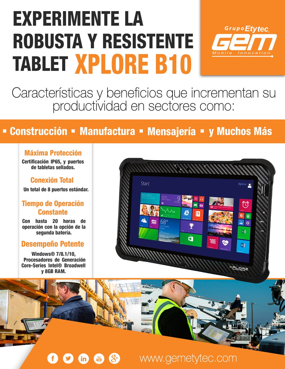 gemetytec's tweet photo. EXPERIMENTE LA ROBUSTA Y RESISTENTE TABLET XPLORE B10!!
Para más información,visite https://t.co/f27crHjND3 https://t.co/Ye8kktXjzt