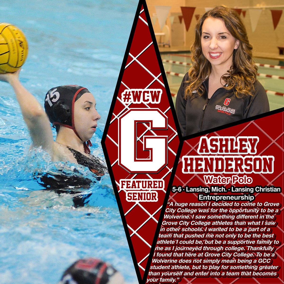 GCC_Wolverines's tweet photo. This week's second #WCW Featured Senior is @GCC_WaterPolo's Ashley Henderson! Full post: https://t.co/hoZ7ONDGfS https://t.co/p6BJsmA2G5