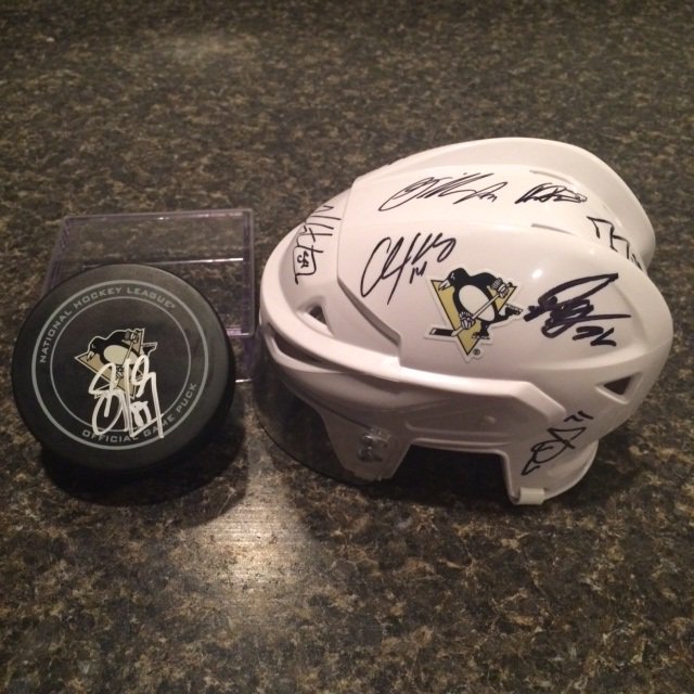 TeamAlexfund's tweet image. You can win this Crosby puck and team signed helmet on May 14th at our 5K/5M Register here register.chronotrack.com/reg/form?event…