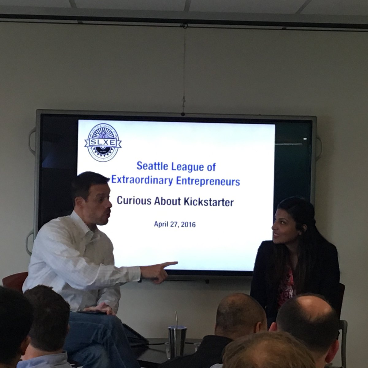 SophosLaw's tweet photo. .@TolisDimopoulos asking Afshan of @fuchsiashoes the pertinent questions about #kickstarter #slxe https://t.co/uxcYJ5mv8Y