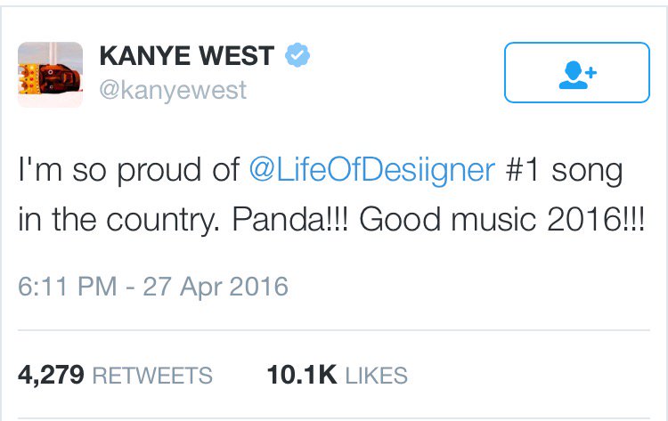 GOODMusicInfo's tweet photo. G.O.O.D. Music #1 Song in the country!!
The Boss cosigns! #Panda #1 #PandaHive #GOODMusic https://t.co/lvWRbHdA7I