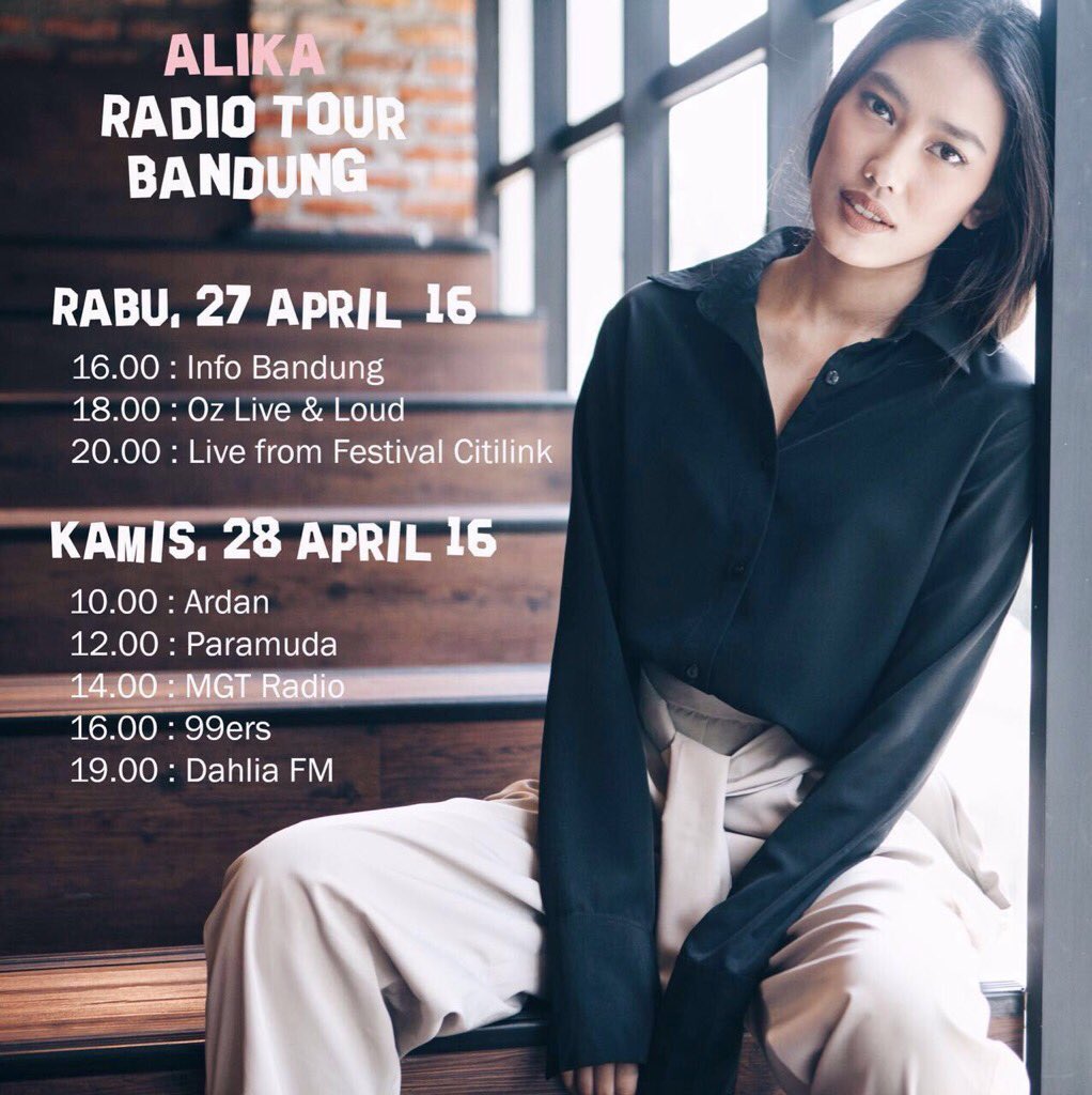 ALIKERS BANDUNG! Merapats.
Kamis, 28/04 <a href="/alikaislamadina/">K. Alika Islamadina</a> tour radio day2. cc:  <a href="/pm_management/">pm_management</a> <a href="/DignityMusik/">DIGNITY MUSIK</a>