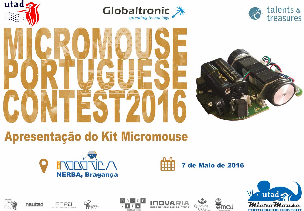 robotica2016's tweet photo. Apresentação do novo kit Micromouse @robotica2016 em Bragança (NERBA) no dia 7 de maio de 2016. Aparece! https://t.co/f9c0mRfOrk