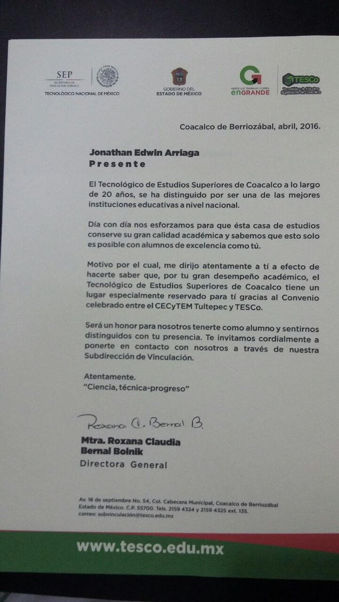 rita_tult's tweet photo. Agradecemos al TESCo x pase directo a su casa de Estudios #GraciasTESCO #MUEVETECecyte  #OrgullosamenteTULTEPEC https://t.co/n8c3UMKcNM