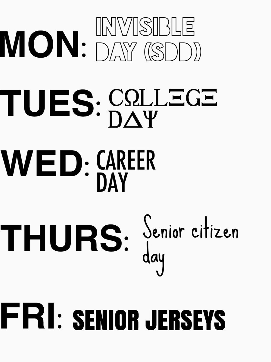 CDS2016's tweet photo. SENIOR ONLY SPIRIT WEEK
May 3rd-6th
#VIEWSFROMTHE16 https://t.co/MqZ5qlItc4