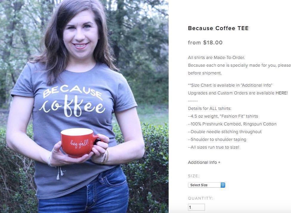 AngelicaRossPGH's tweet photo. Guys. I'm a model!! @handmadeescapade #BecauseCoffee t-shirt available at #ThreadAndGrain!… https://t.co/s7zBiPIafx https://t.co/Svu8pDESDS
