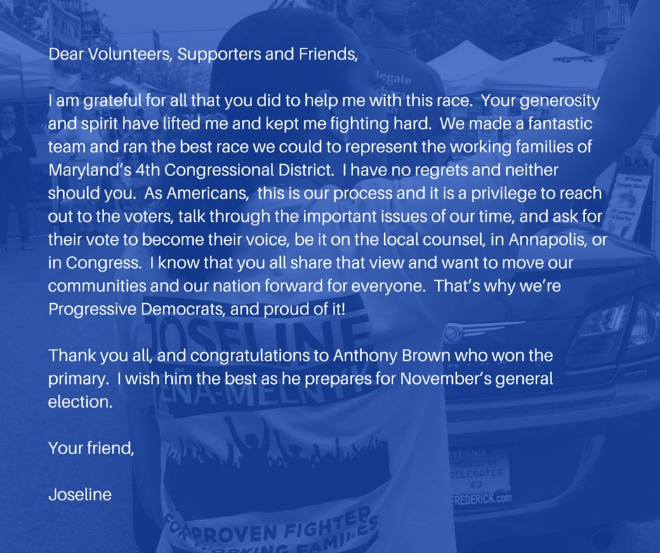 Your generosity and spirit have lifted me and kept me fighting hard. -JPM 
#MD04 #MDPolitics #MDPrimary
