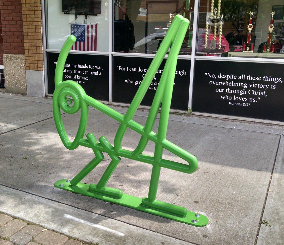 DowntownNorman's tweet photo. With the excitement of #NMF9 last week, may have missed the new #art #bikerack in DT #NormanOK. #functionalart https://t.co/rGrPoHrrO0