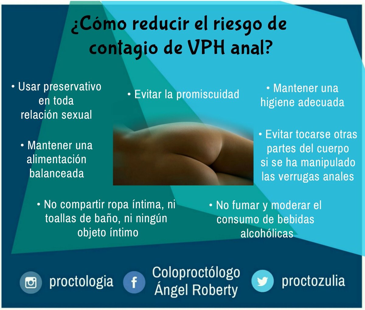 proctozulia's tweet photo. Para reducir el riesgo de contagio de VPH anal es recomendable tomar las siguientes medidas #proctotips #proctologia https://t.co/b5QZcIDSMo