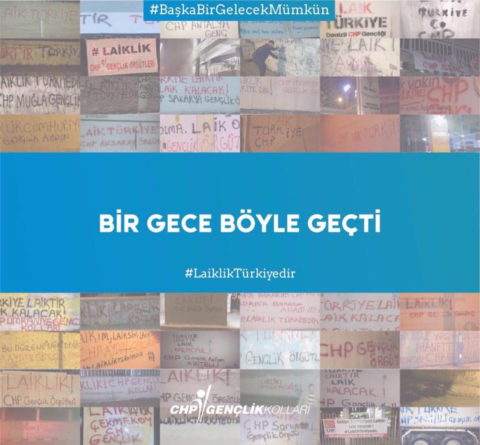 EUznsmsk's tweet photo. CHP Gençlik Kolları dün gece ülke genelinde sokaklardaydı...#LaiklikTürkiyedir Biliyoruz!  #BaşkaBirGelecekMümkün https://t.co/t90Wp9oYR8