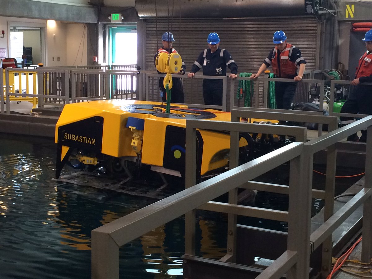SchmidtOcean's tweet photo. Great Tank testing with new ROV  @MBARI_News 30' Tank in Moss Landing. ROV officially named SuBastian! https://t.co/O83NJ52vWn