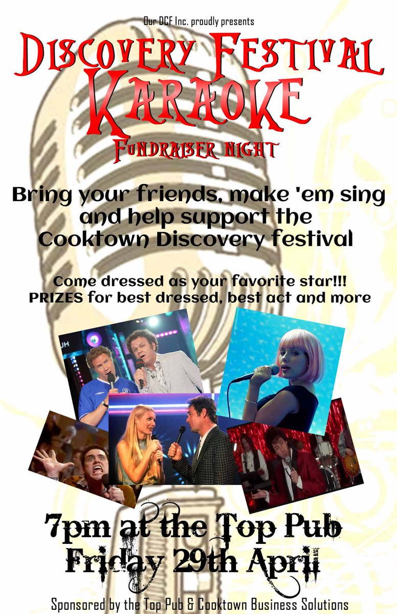 discoveryfest16's tweet photo. Warm up the vocal chords, it's #karaoke time! @mycooktown Discovery #Festival #fundraiser @ABCFarNorth @CookShire https://t.co/uVavkepgvh